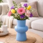 Florero moderno de vidrio celeste pastel de 20 cm