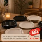 Home Sale: Set x6 platos playos color blanco o negro de 26,6 cm - Luminarc Carine
