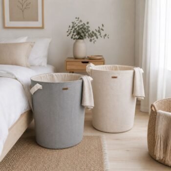 Cesto para ropa textil crudo o gris con manijas de 50 x 35 cm