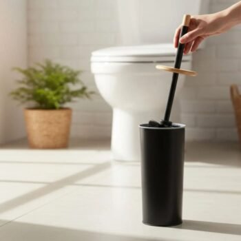 Escobilla de baño de metal blanco o negro con bambu