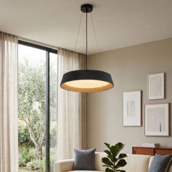 Lampara colgante de techo Soom negro con madera de 43 cm