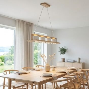 Colgante 4 luces AR111 Lau blanco con madera paraiso de 76 cm