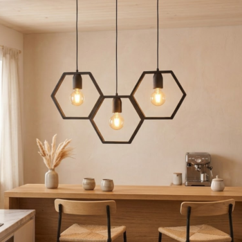 Colgante hexagonal industrial negro 3 luces de 60 cm