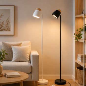 Lampara de pie moderna con detalle en madera blanco o negro 150 cm