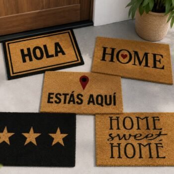 Felpudo de fibra de coco con base de goma alto transito varias estampas de 60 x 40 cm