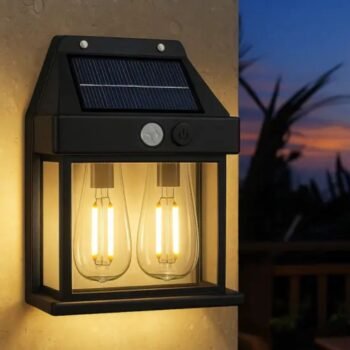 Aplique de pared solar luz calida con 2 focos led