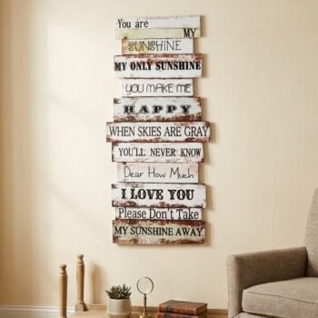Cuadro de pared tablas frase Sunshine de 35 x 80 cm