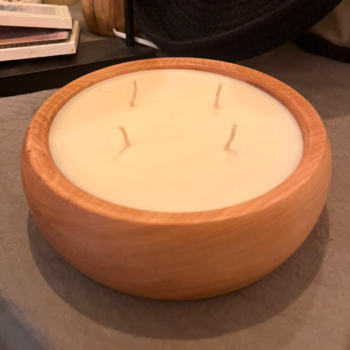 Vela de cera de soja grande 4 pabilos en cuenco de madera torneada de 18 cm