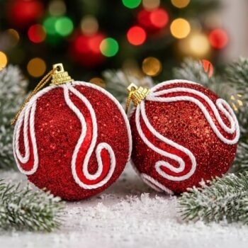 Set de 2 bolas de navidad para colgar rojas con glitter de 10 cm