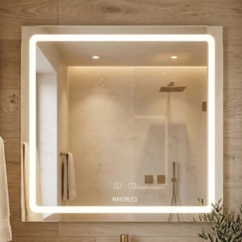 Espejo cuadrado de pared touch LED doble luz de 60 X 60 cm