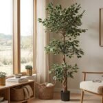 Planta artificial ficus verde y blanco de 180 cm en maceta