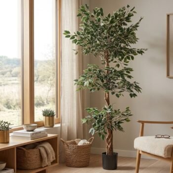 Planta artificial ficus verde y blanco de 180 cm en maceta