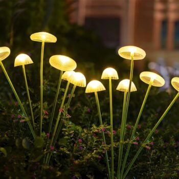 Hongos led flexibles con 6 luces calida solar recargable con estaca de 68 cm