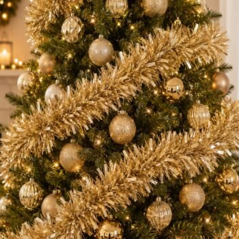 Boa / lameta guirnalda de navidad de 2 mts champagne doble pelo brillante y opaca