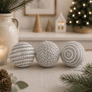 Set de 3 bolas / esferas de navidad color plateado diseño surtido de 8 cm