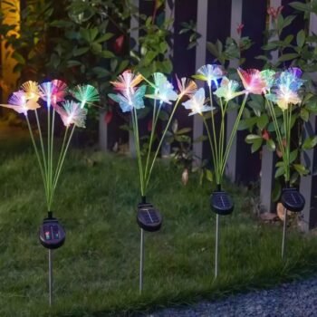 Estaca solar con 6 mariposas de iridiscentes y luz fría de 75 cm