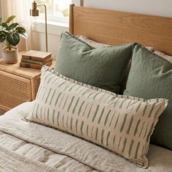 Almohadon tusor estampado pinceladas verde de 35 x 50 cm