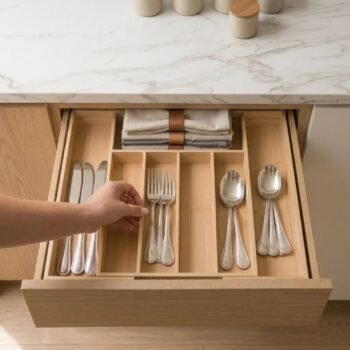 Bandeja porta cubiertos simil bambu extensible 7 compartimientos