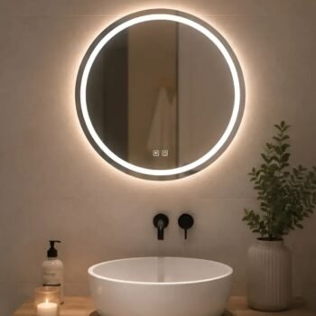 Espejo redondo de pared touch LED doble luz de 50 cm