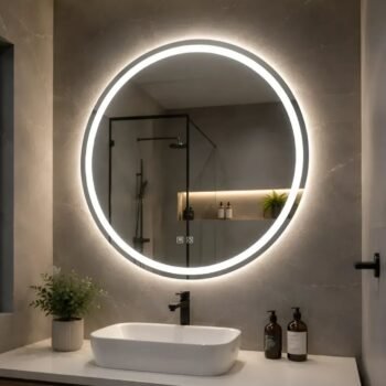 Espejo redondo de pared touch LED doble luz de 60 cm