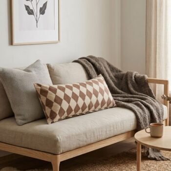 Almohadon estampado rombos color chocolate de 70 x 35 cm