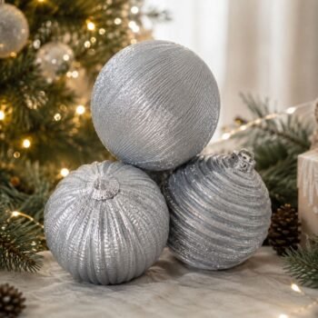 Set de 3 bolas de navidad glitter color plateado de 10 cm