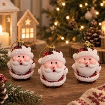 Set de 3 colgantes de Papa Noel de navidad color rojo de 8 cm