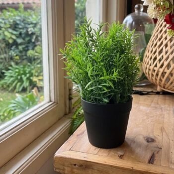 Planta artificial de pasto estilo romero en maceta negra de 20 cm