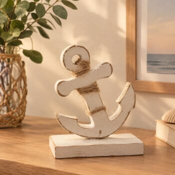 Adorno de madera pintada blanca con forma de ancla