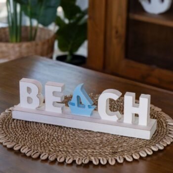 Adorno de madera pintada blanca y celeste BEACH