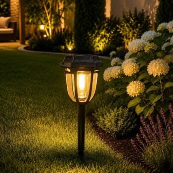 Estaca Solar Lampara Led Farol Jardín Exterior Iluminacion Estructura Negro