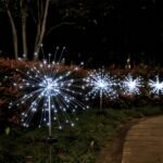 Estaca solar led luz fria con diseño de fuegos artificiales