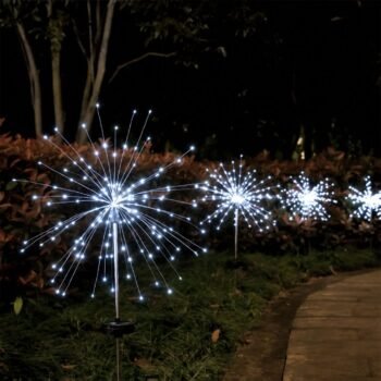 Estaca solar led luz fria con diseño de fuegos artificiales