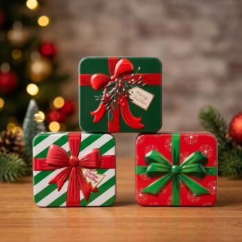 Lata caja regalo colgante para arbol varios colores de 7 x 7 cm