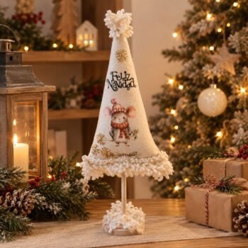 Adorno navidad pino de tela estampado de 35 cm