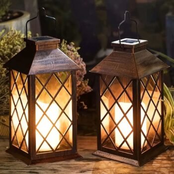 Farol con vela led solar recargable de 14 x 28 cm