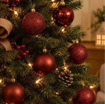 Set de 6 bolas / esferas para arbol de navidad color bordo chicas
