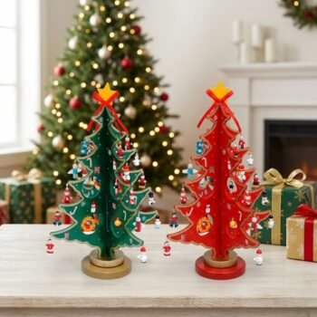 Arbolito pino navideño desmontable con muñecos de 25 x 16 cm