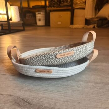 Cesta bandeja redonda combinada fibras de yute y crudo de 30 x 3 cm
