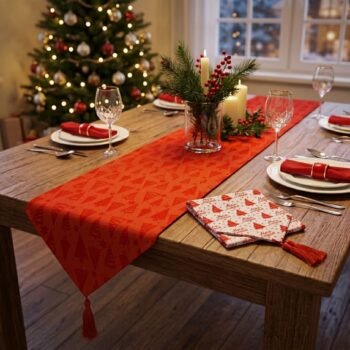Camino de mesa navideño rojo o blanco con borla de 150 cm