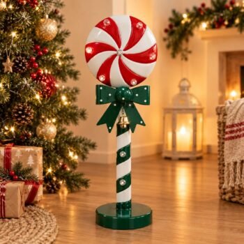 Adorno torre con caramelo navideño con luz de 17 x 47 cm