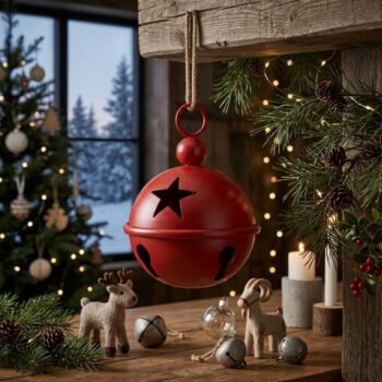 Adorno de tira con cascabel grande navideño rojo
