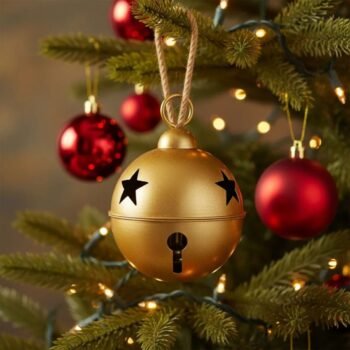 Adorno de tira con cascabel grande navideño dorado