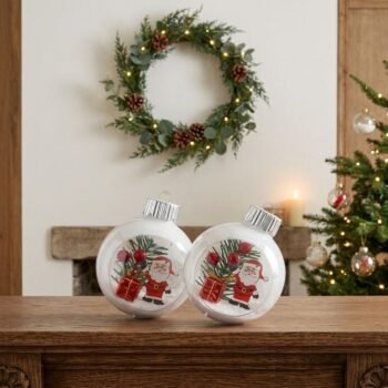 Set de 2 bolas / esferas transparentes con Papa Noel navideño de 8 cm