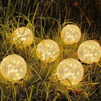 Set de 4 estacas solar esfera con luz led calida
