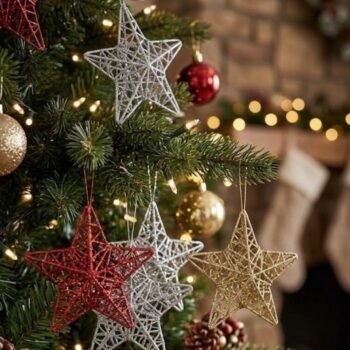 Adorno navideño set x 6 estrellas con glitter para colgar de 10 cm