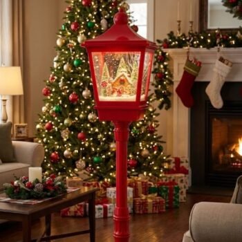 Farol color rojo navideño con luz y musica de 1,80 mt