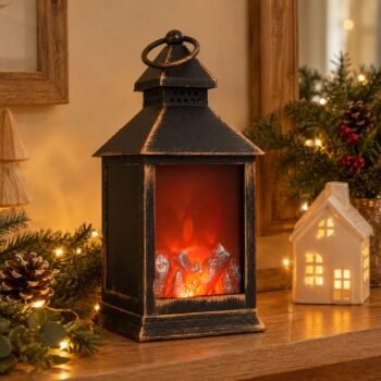 Farol fanal con luz led efecto fuego chimenea alto de 18 cm