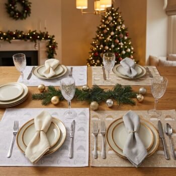 Plato de sitio individual navideño blanco o dorado de 45 x 30 cm
