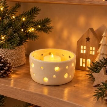 Adorno posa vela de navidad de ceramica calado